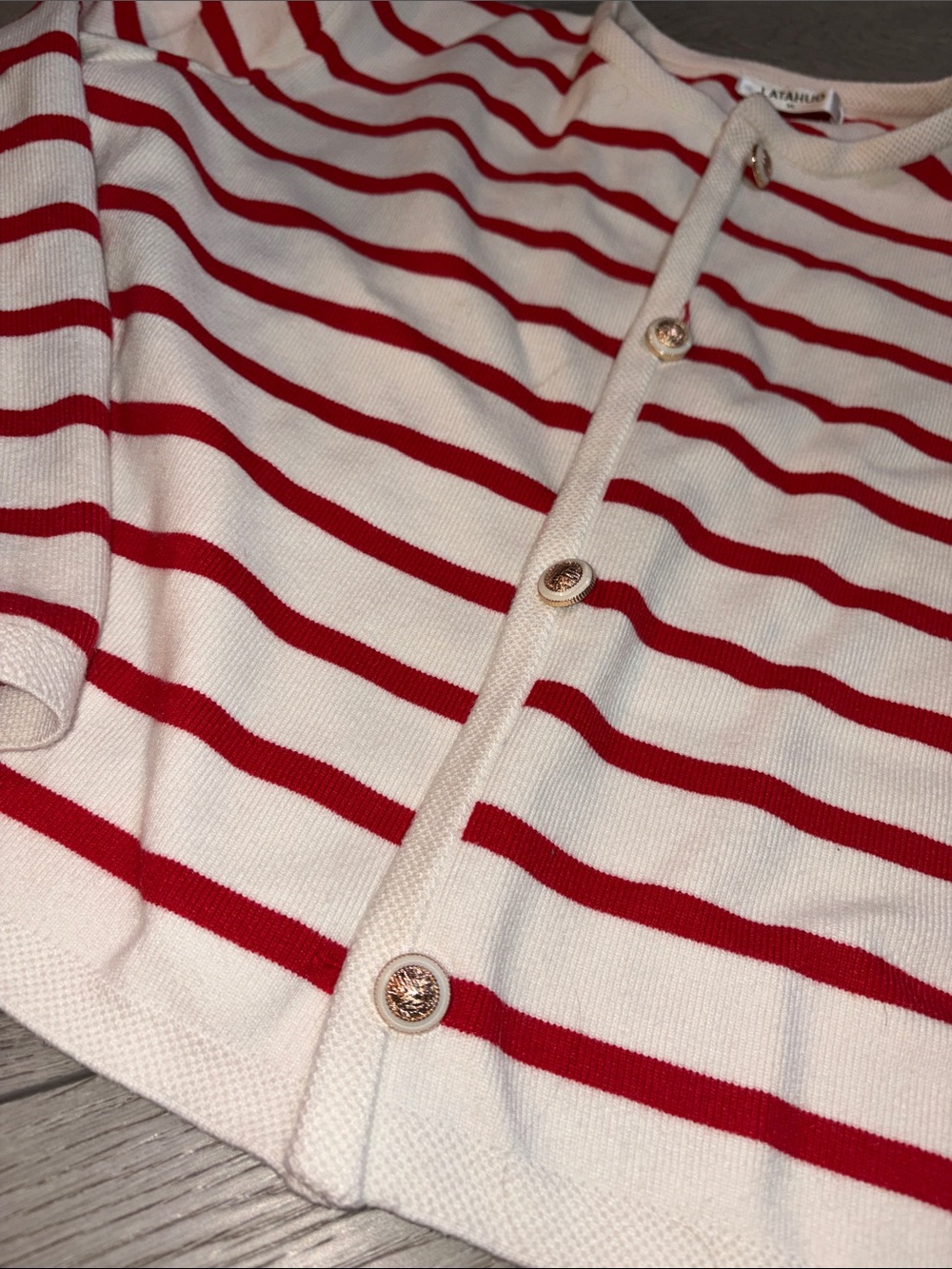 Latahuo Red & Ivory Striped Button Cardigan vintage size XL - Picture 3 of 6